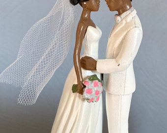 African American Cake Topper Bridal Wedding Day Reception Bride Groom Theme Hair color changed for free Grooms cake  Bride groom