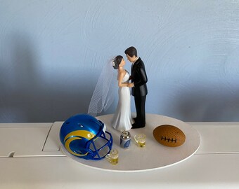 Los Angeles Rams Wedding Day Reception Cake Topper Bridal Funny Football NFL team Football Themed Beer can 2 mugs Hair changed for free