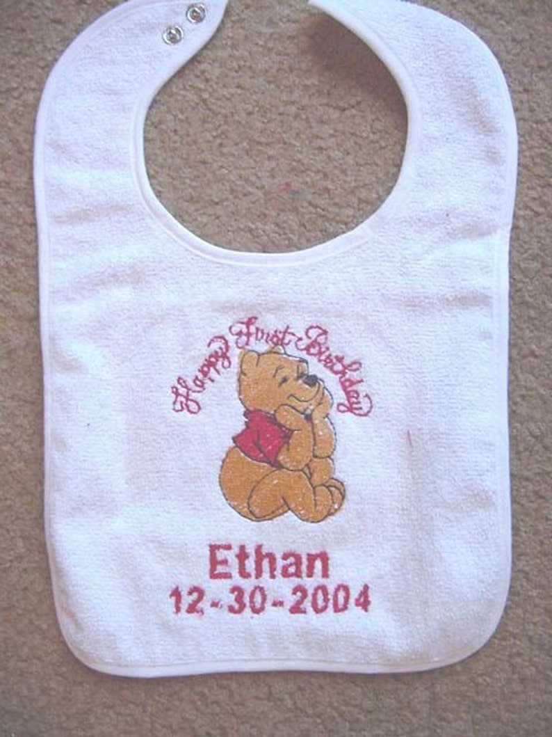 Winnie the Pooh Babys Happy First Birthday Bib Boy Girl Personalized Embroidered