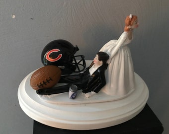 Chicago Bears Wedding Day Reception Cake Topper Bridal Funny Football  team  Football Themed  Hair color changed for free