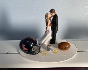 Ole Miss Cake Topper  Bridal Wedding Day Reception College football  with a Beer Can and 2 Beer Mugs Theme