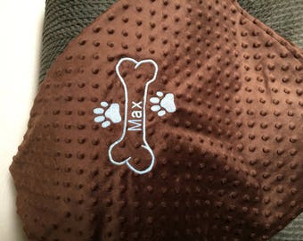 Personalized Dog Puppy with paw prints Blanket Super Soft Minky Fleece Pet  Blanket Cuddle Embroidered 30 x 35