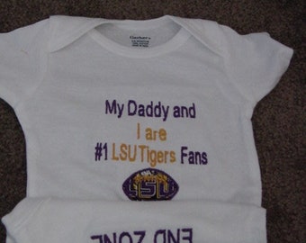 LSU Tigers College Fan Football Baby Infant Newborn creeper Personalized Embroidered  Coming home  Announcement Baby