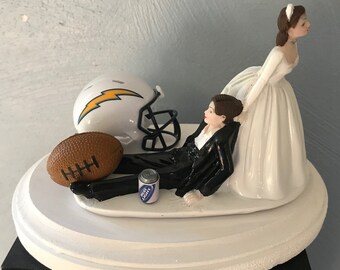 Los Angeles Chargers Cake Topper Bridal Funny Humorous Wedding Day Reception Football NFL team Themed Hair changed free Grooms cake