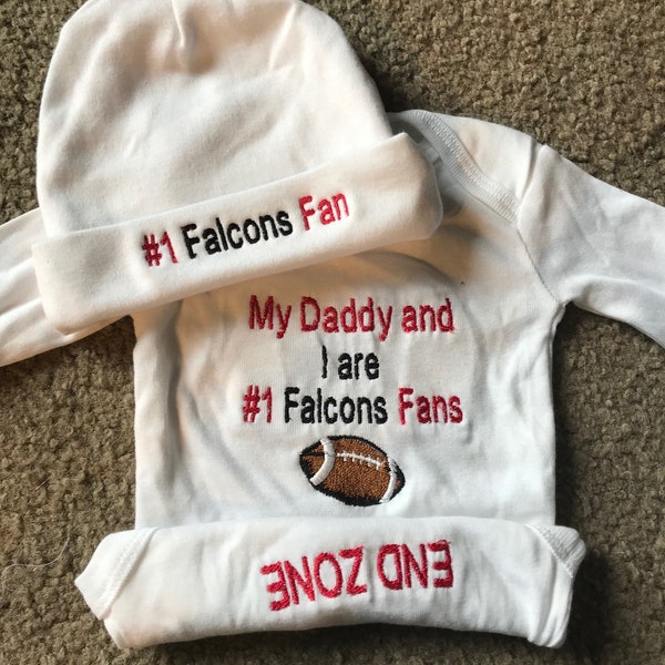 Atlanta falcons  fan  Football Baby Infant Newborn  Creeper Hat Set Personalized Embroidered  Coming home set Announcement Baby