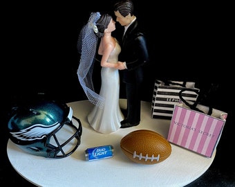 No More Football for you Just Shopping Philadelphia Eagles Wedding Day Reception Cake Topper Bridal Funny Themed Grooms cake topper
