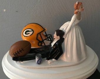 Green Bay Packers Wedding Day Reception Cake Topper Bridal Funny Football Team Football Themed Bride Drag Groom Grooms cake Bride Groom