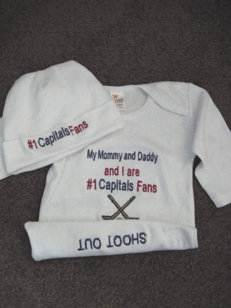 Washington Capitals Fan Hockey Team Baby Onesie Creeper Hat Set Personalized Embroidered