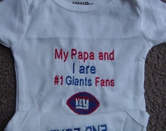 New York Giants  fan Football Baby  Creeper Embroidered Personalized  Coming home Announcement Baby