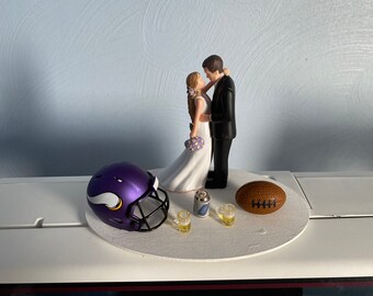 Minnesota Vikings Wedding Day Reception Cake Topper Bridal  Funny Football team Football Themed Beer can 2 mugs  Hair color changed for free