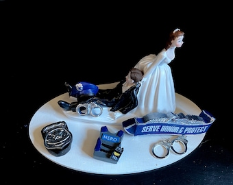 Wedding Day Cake Topper Funny Bridal Policeman Police Officer Hat Badge Handcuffs Badge Cap Bride Grooms cake Hair Changed Free