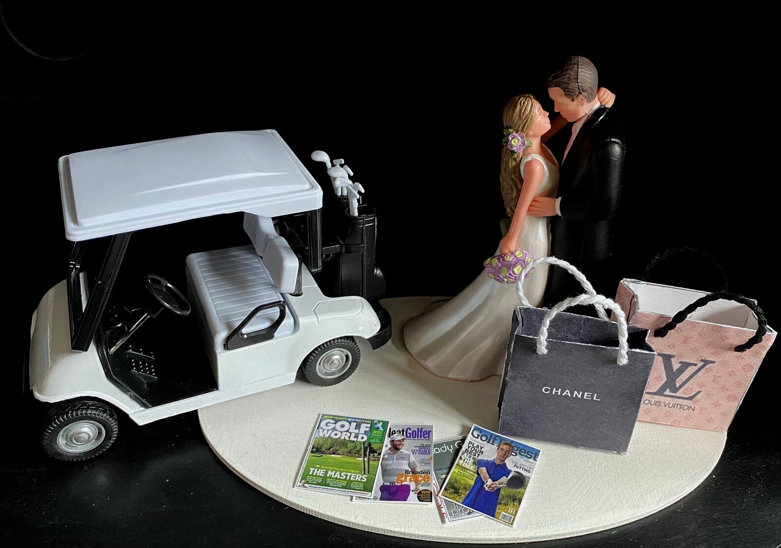 Groom Golf / Bride Shopping Theme Funny Cake Topper Wedding Day ...