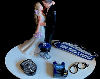 Wedding Day Cake Topper Funny Bridal Policeman Police Officer Hat Badge Handcuffs Badge Cap Bride Grooms cake Hair Changed Free