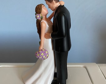 Cake Topper Bridal Wedding Day Reception Bride Groom Theme Hair color changed for free Bridal shower gift