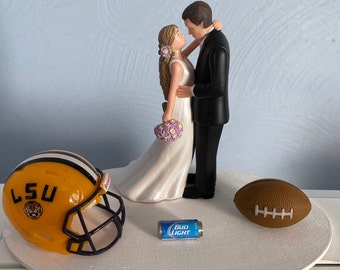 LSU Louisiana State Tigers College Cake Topper Funny Bridal Wedding Day Reception NFL Football Themed  Hair changed free Grooms Cake