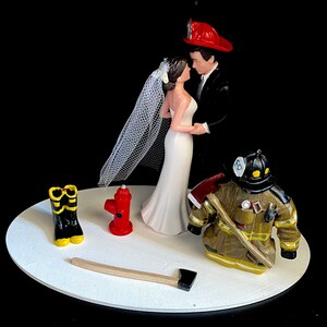 Firefighter Fireman Cake Topper Funny Bridal Wedding Day Reception Bride Groom Theme Hair changed free Grooms cake Bride Groom Gift