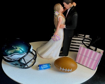 No More Football for you Just Shopping Philadelphia Eagles Wedding Day Reception Cake Topper Bridal Funny Themed Grooms cake topper