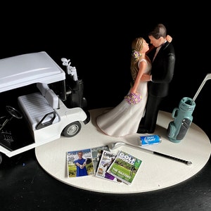 No Golf Theme Funny Cake Topper Wedding Day Reception Bride Groom Funny Golf Cart Magazines Beer Golf Bag Grooms cake topper