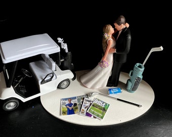 No Golf Theme Funny Cake Topper Wedding Day Reception Bride Groom Funny Golf Cart Magazines Beer Golf Bag Grooms cake topper