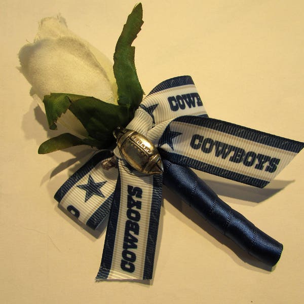 Dallas Cowboys football Real Touch Rose Boutonniere Wedding Day Corsage-Groom Mens Groomsman or Proms / Silk Flowers Prom Boutonniere Formal