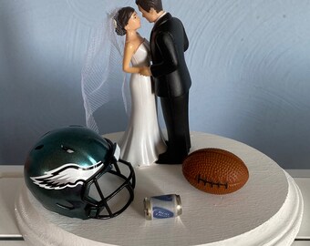 Philadelphia Eagles Wedding Day Reception Cake Topper Bridal Funny Football  team  Football Themed Hair color free Grooms cake topper