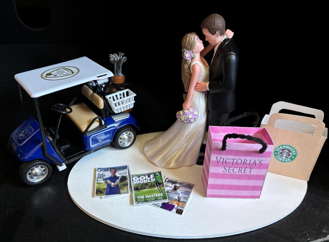 Groom Golf / Bride Shopping Theme Funny Cake Topper Wedding Day ...