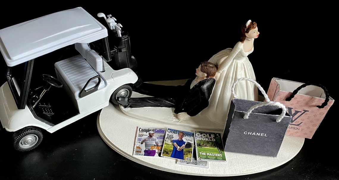 Groom Golf / Bride Shopping Theme Funny Cake Topper Wedding Day ...