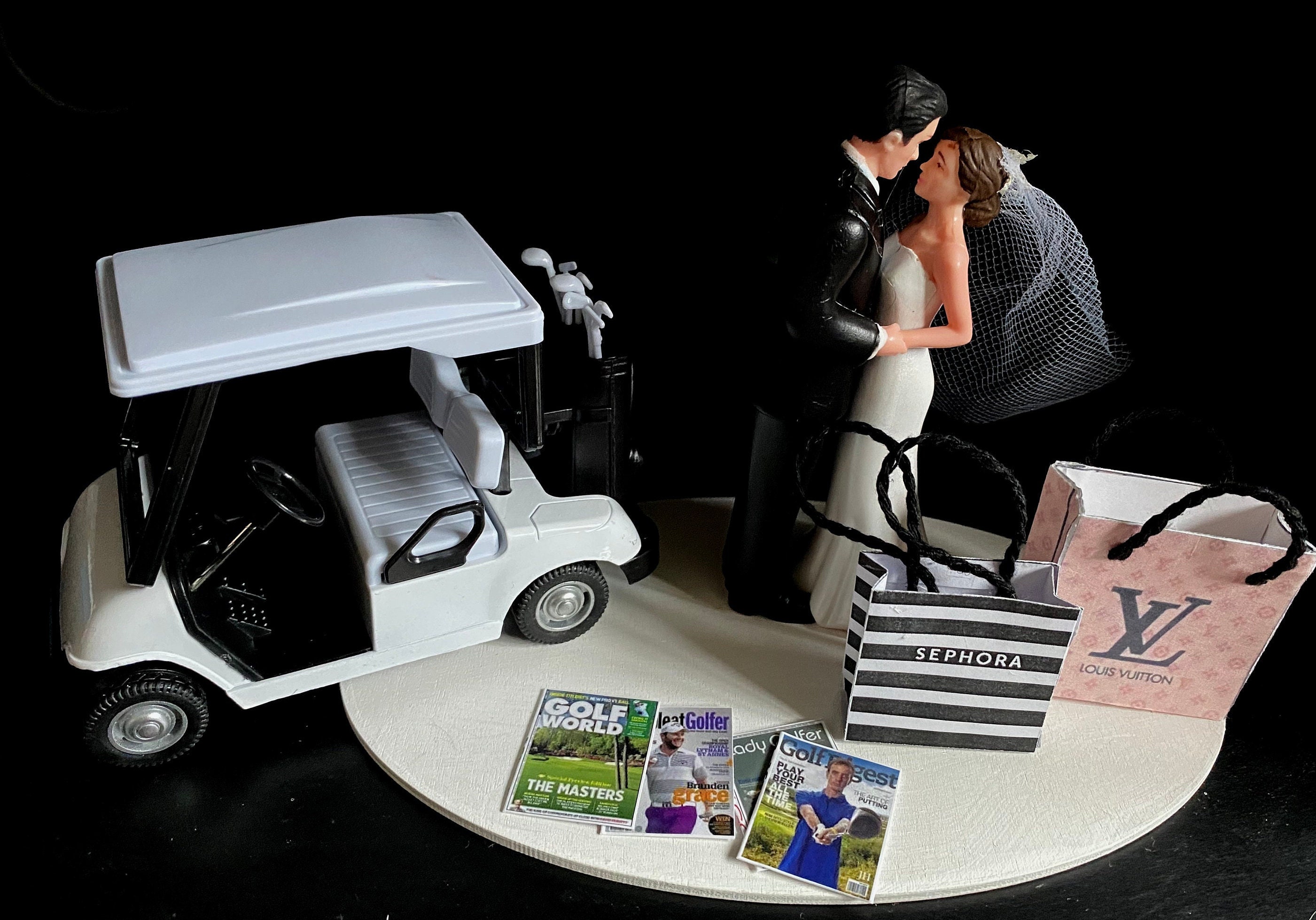 Groom Golf / Bride Shopping Theme Funny Cake Topper Wedding Day ...