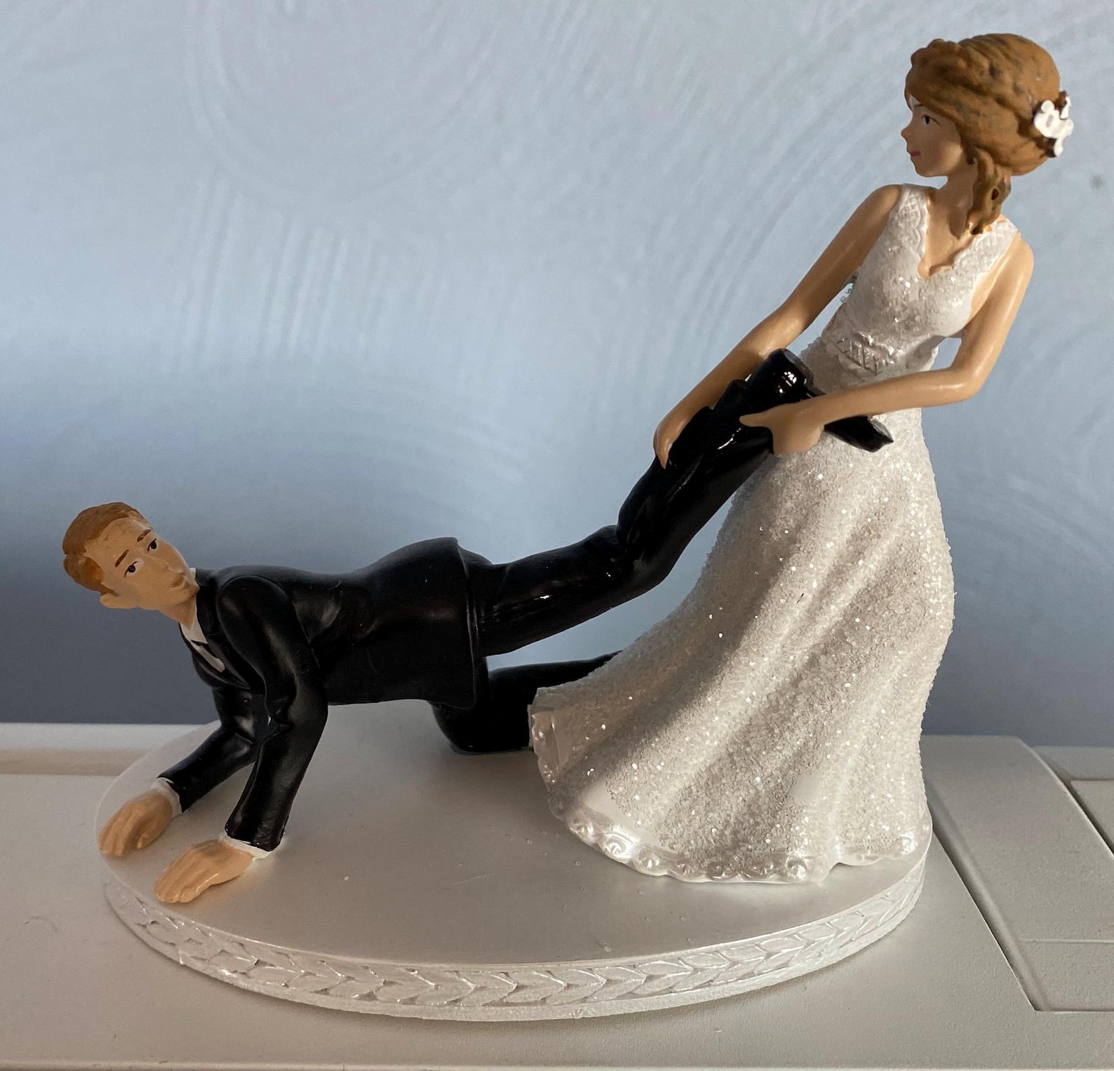 Bride Groom Cake Topper Figures Wedding Day Reception Bride Pulling ...