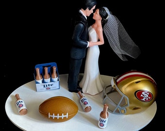 Football Cake Topper 6 Pack of Beer Wedding Day Reception Bridal Funny Football Themed Pick your Team Bride Groom Wedding Day Grooms Cake