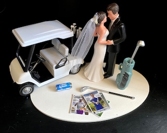 No Golf Theme Funny Cake Topper Wedding Day Reception Bride Groom Funny Golf Cart Magazines Beer Golf Bag Grooms cake topper