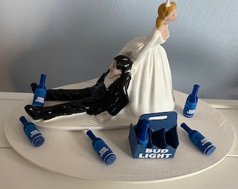 Grooms 6 pack of Beer Grooms Cake Topper Funny Wedding Bride Groom Wedding Groom being dragged by Bride