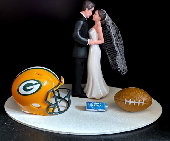 Green Bay Packers Wedding Day Reception Cake Topper Bridal Funny Football Team Football Themed Hair color Free Grooms Cake Topper
