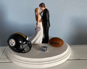 Pittsburgh Steelers Wedding Day Reception Cake Topper Bridal Funny Football team Football Themed with Hair changed for free Grooms cake