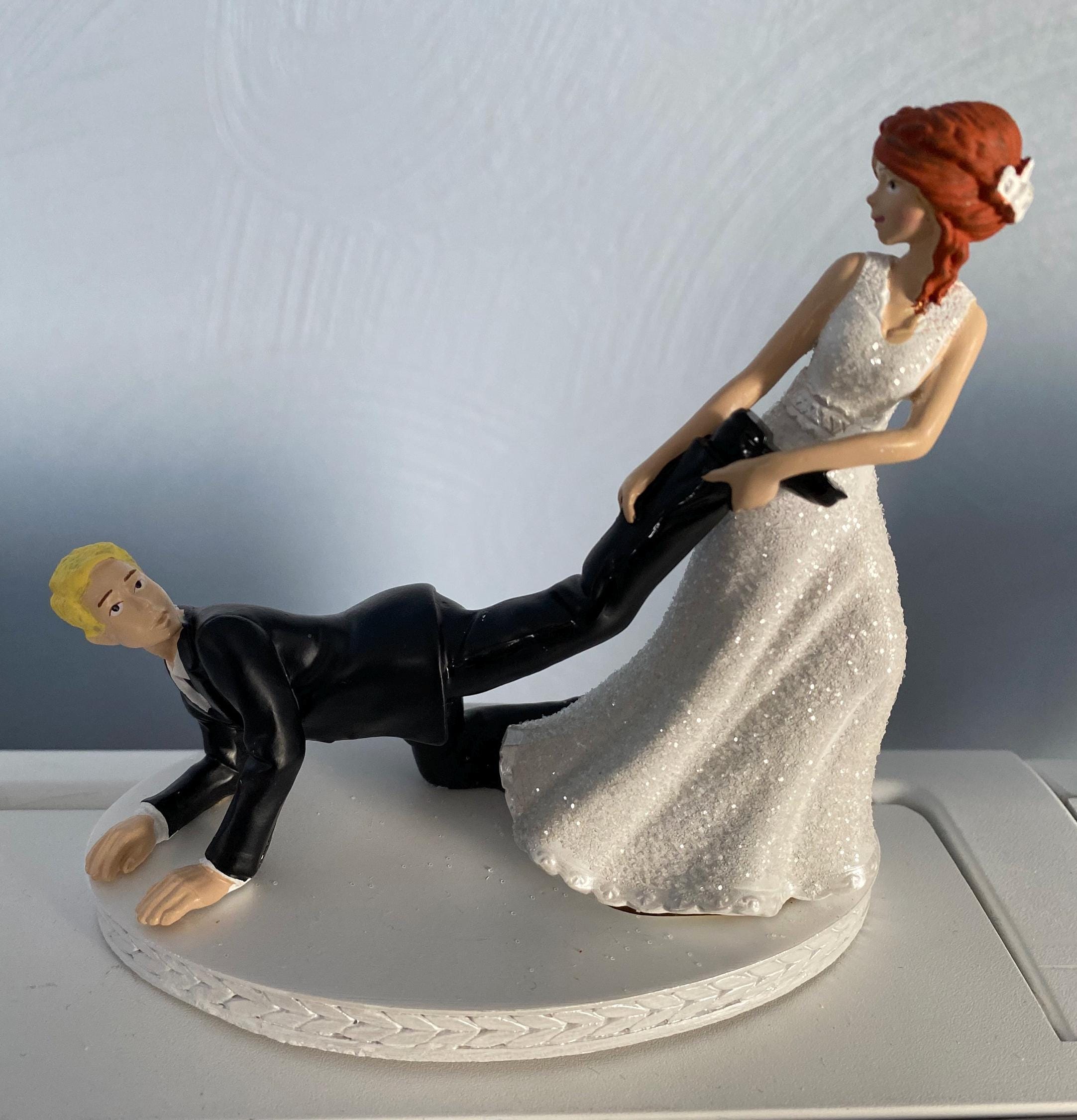 Bride Groom Cake Topper Figures Wedding Day Reception Bride Pulling ...