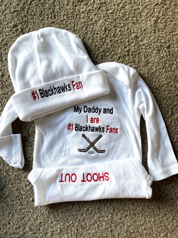 Chicago Blackhawks Fan Ice Hockey Team NHL Baby Creeper Hat Set