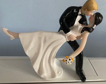 Romantic Dip Dancing Bride Groom Couple Figurine for Cake Topper Bridal Wedding Day Bride Groom Theme Hair color changed for free