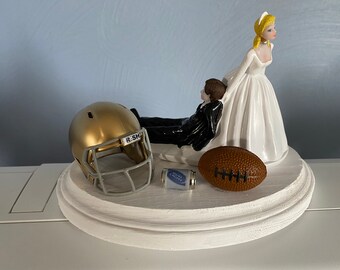 Notre Dame Cake Topper Bridal Funny Humorous Wedding Day Reception College Football team Themed Hair color changed 4 free