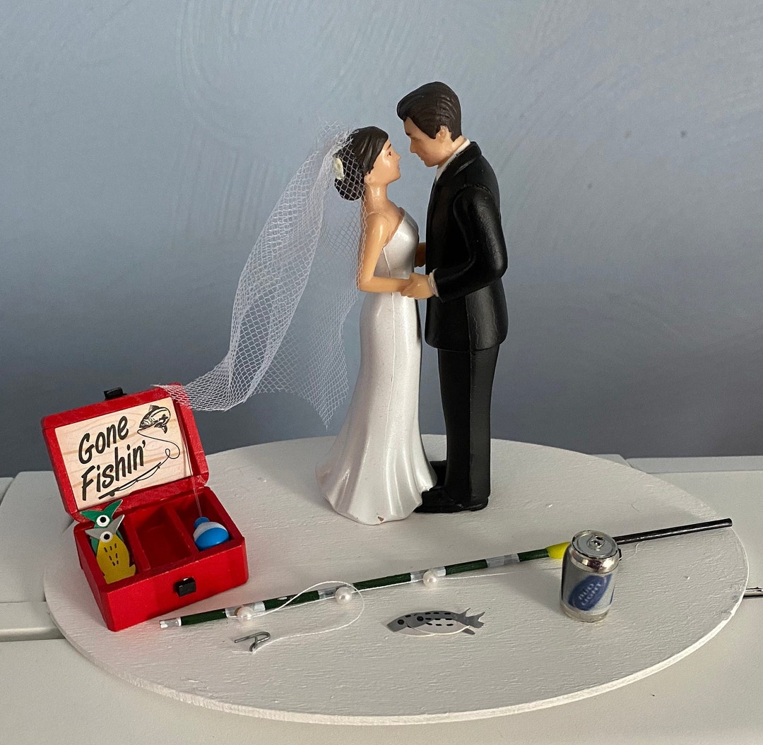 Bride Groom Cake Topper Bridal Wedding Day Reception Going Fishing ...