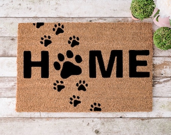 Home Paw Prints Doormat | Custom Welcome Mat | Personalized Doormat | Housewarming Gift | Grandma and Grandpa Gift | Cheerful Gift