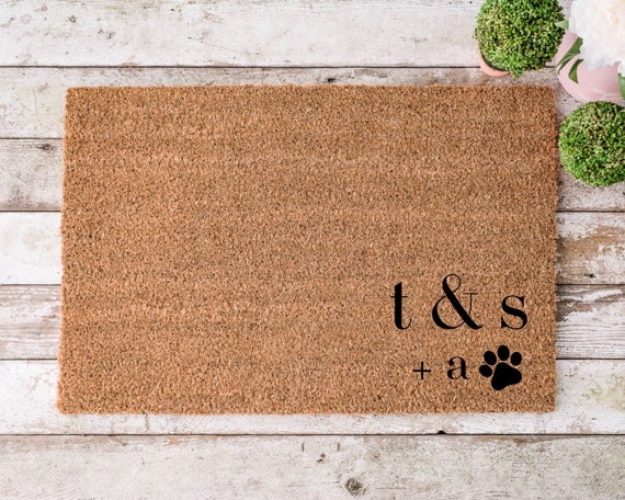 Custom Doormat Minimal Monogram With Pet Paw | Wedding Gift | Personalized Doormat | Closing Gift Welcome Doormat |  Housewarming Gift
