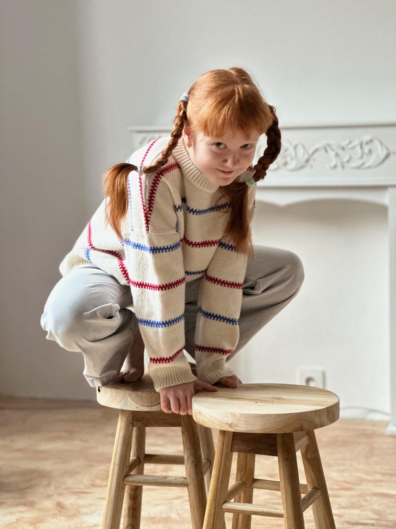 Handmade Merino Wool Blend Oversized Sweater: Pippi Longstocking Inspired Knit image 16