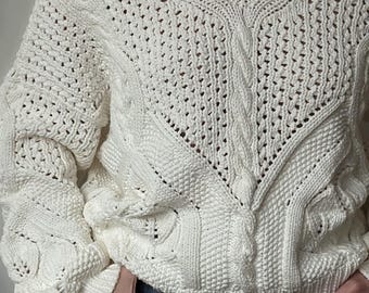 Handmade Oversized Cotton Knit Sweater: Asymmetric Neckline