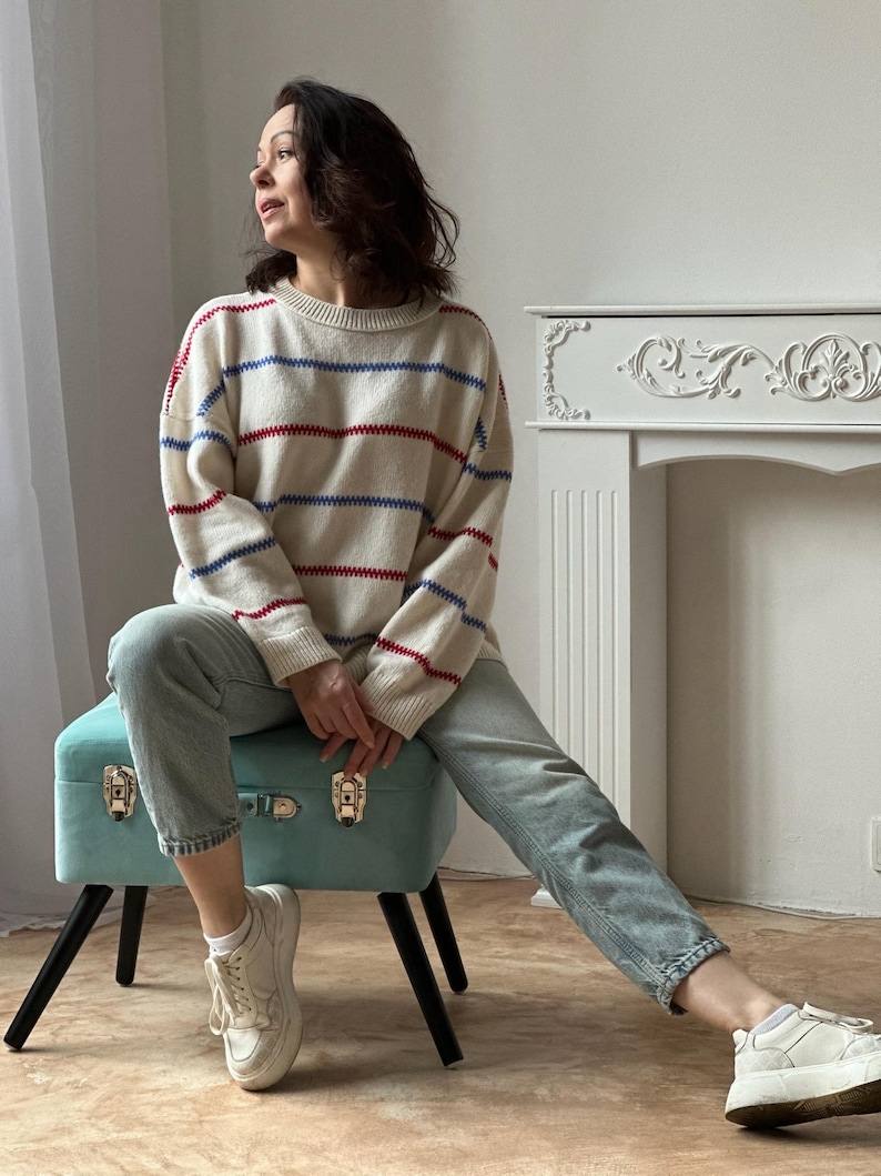 Handmade Merino Wool Blend Oversized Sweater: Pippi Longstocking Inspired Knit image 12