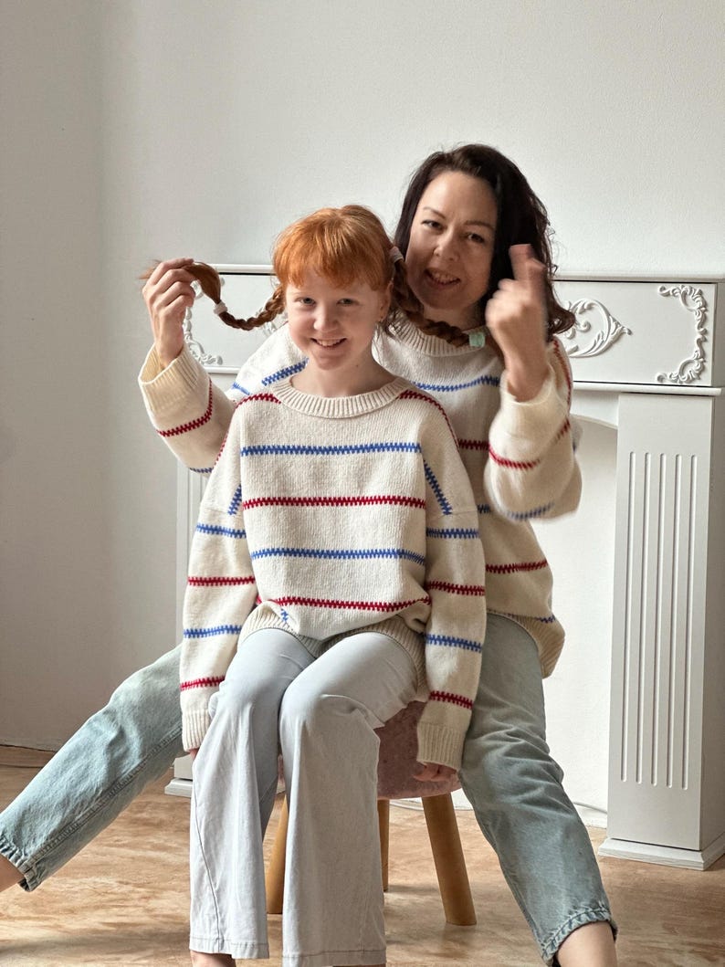 Handmade Merino Wool Blend Oversized Sweater: Pippi Longstocking Inspired Knit image 11