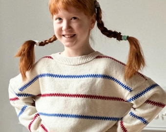 Pippi Longstocking-Inspired Kids Sweater – Playful Oversized Knit (Ages 8–10)