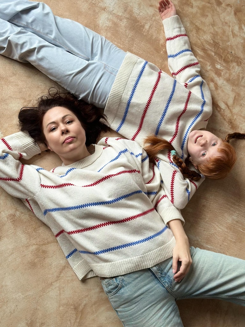 Handmade Merino Wool Blend Oversized Sweater: Pippi Longstocking Inspired Knit image 15