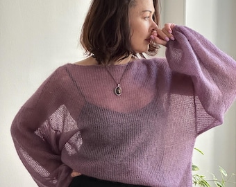 Mohair Silk Knit Sweater: Airy Lace, Lightweight Sheer Pullover