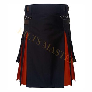 Scottish Traditional Black and Red Utility Hybrid Handmade Kilt For Men Custom Size Kilt