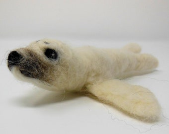 Custom made Harp seal pups needle felted wool, soft wool animal sculpture
